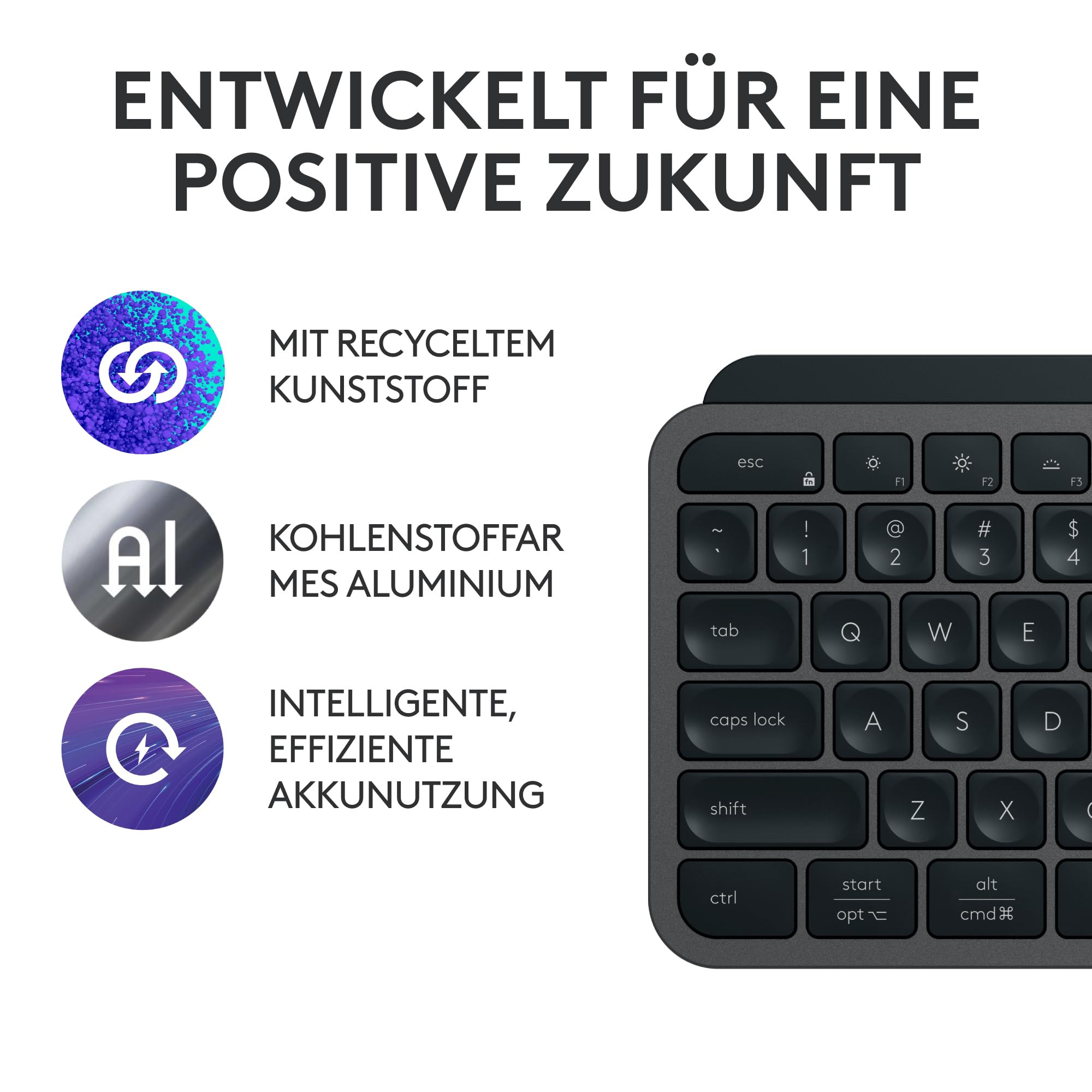 Logitech MX Keys S Plus kabellose Tastatur, Low Profile, Fluid Quiet Typing, Programmable, Backlighting, Bluetooth, Rechargeable, für Windows PC/Linux/Chrome/Mac- Graphit, Deutsches QWERTZ-Layout