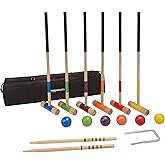 Amazon Basics Six Player Croquet Set with Wooden Mallets and Carry Case, Portable Party Game, Black