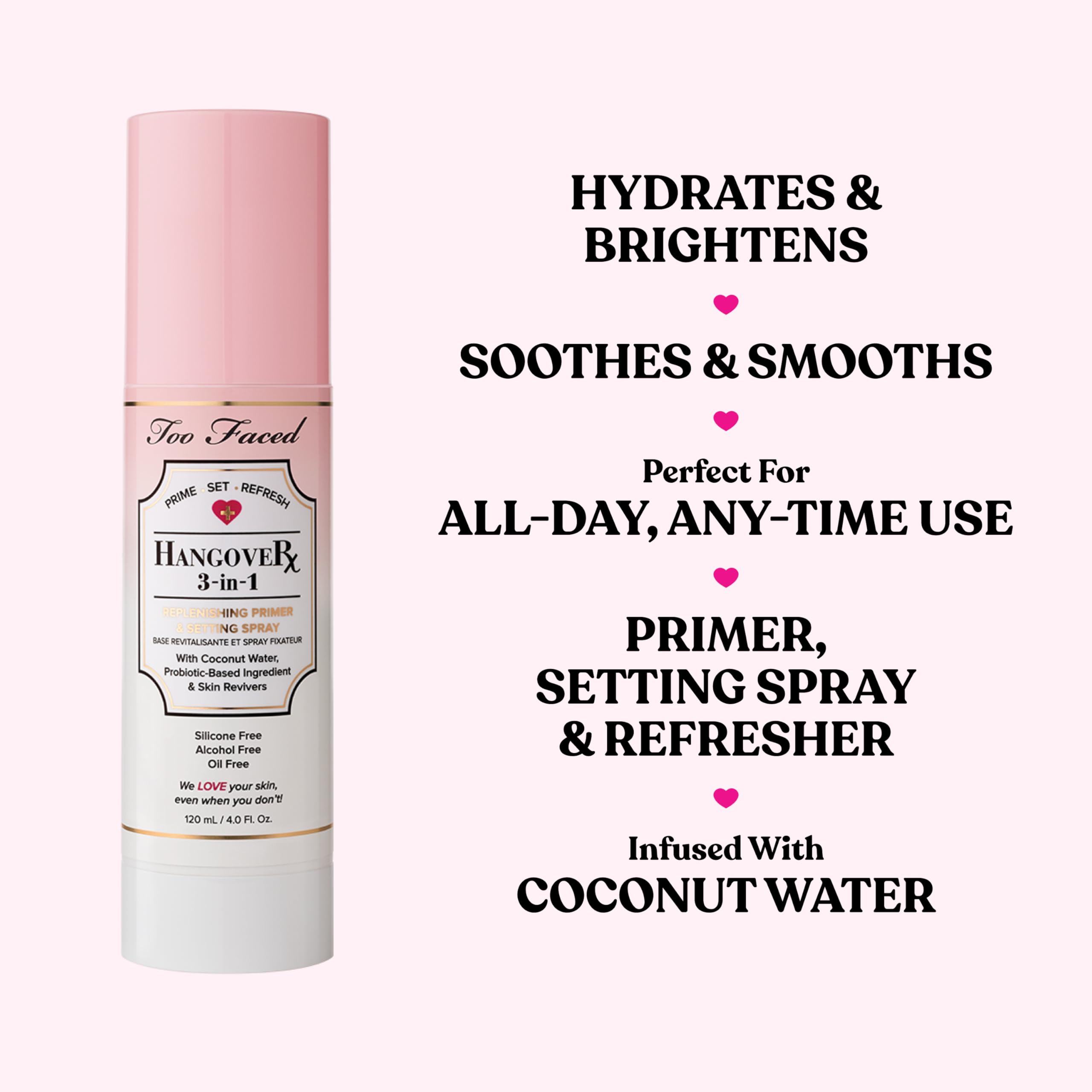 Too Faced Hangover 3-in-1 Primer & Setting Spray |Long Lasting + Hydrating