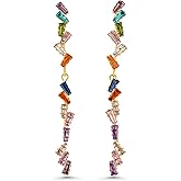 SNGIA 18K Gold Plated Dainty Long Colorful Gemstone Linear Drop Earrings by SNGIA, Multi Color Rhinestone Stud Statement Earrings, Trendy Chic Boho CZ Jewelry Gift for Women.