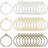 Shapenty 3 Colors Metal Open Bezel Hollow Mold Pendants Blank Round Frame Hollow Charms for Resin Craft Projects Keychain Earrings Necklace Jewelry Making, 30PCS