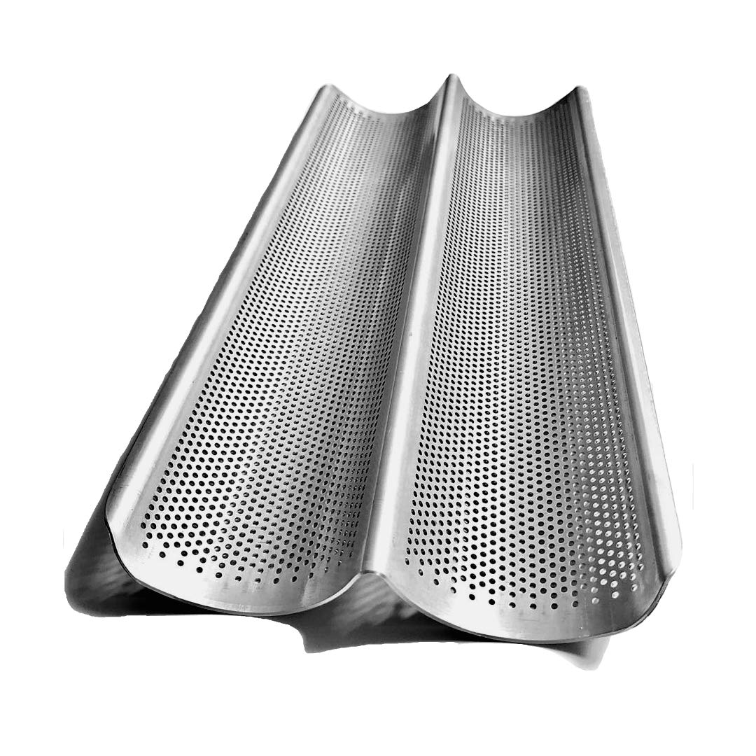 Hotdogger Non-Stick Perforated Aluminum 2-Wave Bread Pan for French Baguette Bread, Italian Bread, Sub Rolls…