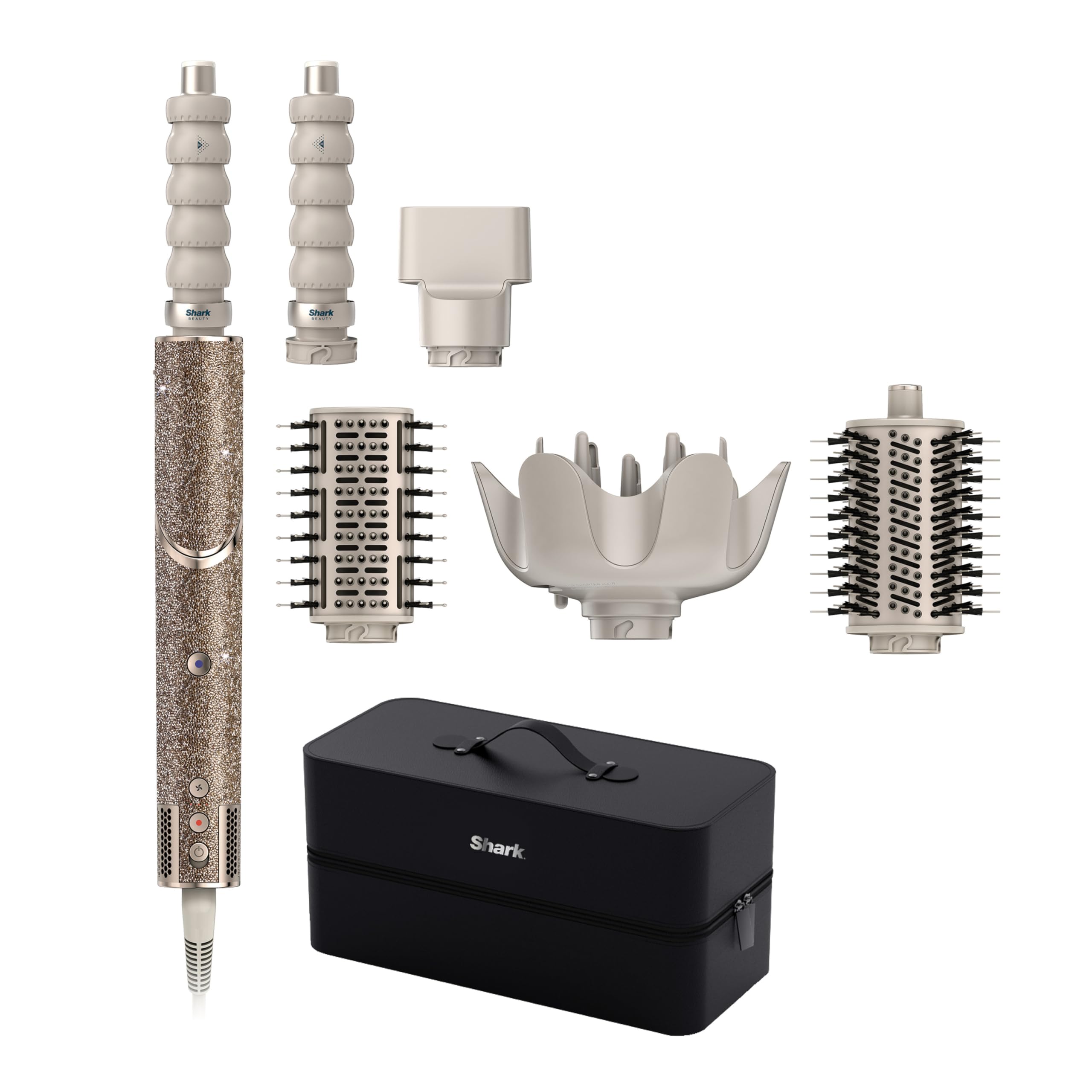 Shark FlexStyle Sparkle Limited Edition Gold Diamond 5-in-1 Haarstyler und -trockner mit Lockenaufsatz, Paddelbürste, Ovalbürste, Konzentrator, Diffusor, Aufbewahrungsbox, ohne Hitzeschäden HD446JSEU