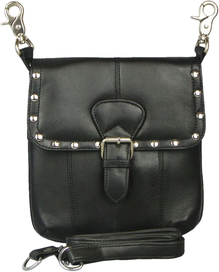 Leather HIP Waist Bag and Cross Body Purse with Studs and Buckle