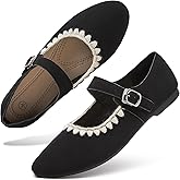 hash bubbie Women's Mary Janes Flats Shoes Black Ballet Flats Memory Foam Dress Shoes with Strap