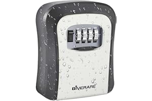 GIVERARE Key Lock Box, 4-Digit Combination Lockbox Aluminum Alloy, Metal Waterproof Wall Mount Outdoor Key Hider, Resettable Safe Security Password Box with Mounting Kit & Dust-proof Cover-Grey
