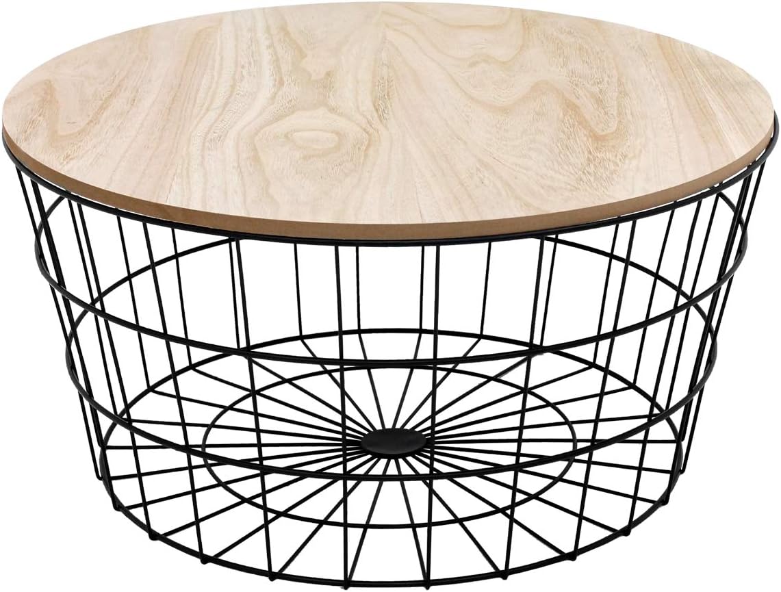ECD Germany Round End Side Wicker Table MDF Removable Top Geometric