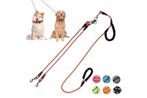 Y-ANNJYA Dual Dog Leash,Two Way Dog Leash, Small Dogs, and Medium Dogs,Exceptional 360° Anti-Tangle & No Pull Double Leash - Double Handle & Reflective Double Dog Leash for Safety & Convenience (Orange, 2 Way)