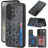 iCoverCase Compatible with Samsung Galaxy S24 Case with Card Holder, S24 Wallet Case for Women Men [RFID Blocking] PU Leather Protective Phone Case for S24 5G (Black Leopard)