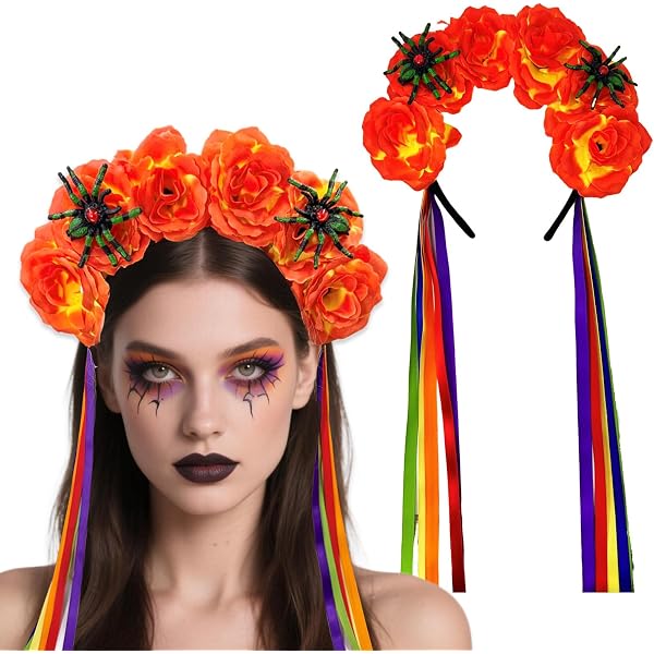Diadema De Halloween Con Calavera Y Flores – Accesorio Gótico Para Día De Muertos, Disfraces De Novia Fantasma O Bruja, Talla Única Para Mujer Y Niña