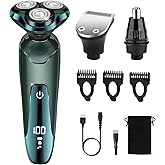 Tuyaguard Electric Razor for Men, Cordless Rechargeable 3D Rotary Shaver with LED Display, Wet/Dry Waterproof Men’s Shaving Kit with Pop-Up Trimmer, Ideal Razor Gift for Husband, Dad, Boyfriend