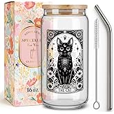 The Cat Glass Coffee Cups,Cute Cat Gifts for Women,Cats Mom,Cats Lady,Friends,Sister,Daughter,16oz Glass Tumbler with Straw and Lid Gift,Cute Drinking Cup Gifts for Birthday,christmas,Thanksgiving-61