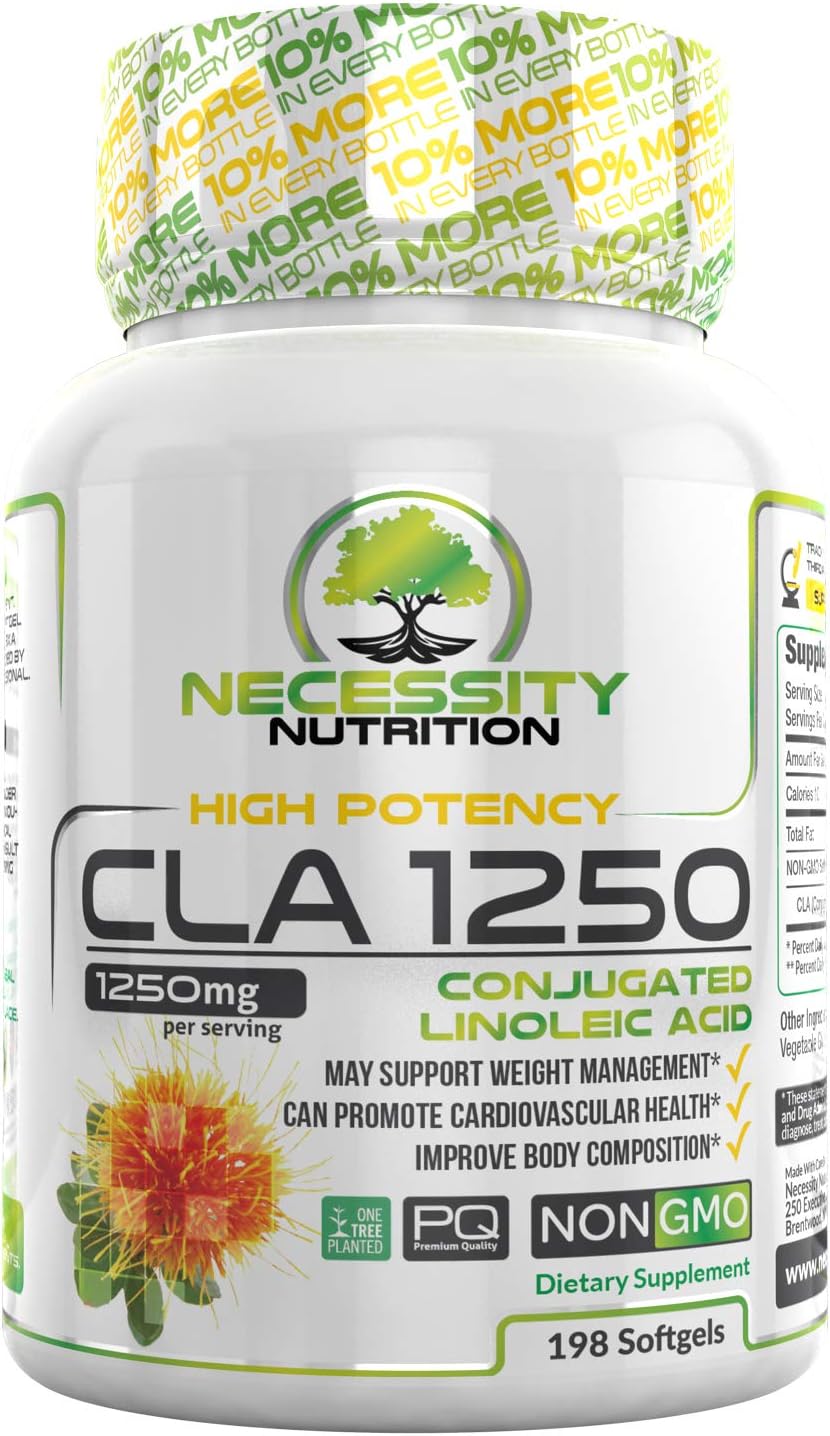 CLA 1250 mg Safflower Oil Capsules Supplement Conjugated Linoleic Acid Natural High Potency Non GMO 198 Diet Pills That Work Fast for Women & Men Weight Loss Best Non Stimulant Fat Burner