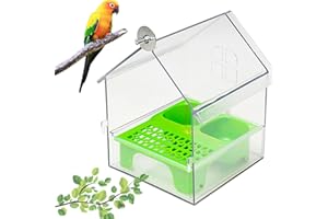 Pull-Out External Parrot Feeder, Transparent Bird Cage Feeders with Two Food Troughs, Hanging Roof Feeders for Birds, Easy to