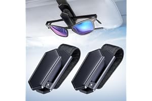Veharvim One-Handed-Operation Sunglasses Holder for Car, Visor Sunglass Holder Clip, Car Accessories Interior, Universal Fit Silicone Padded Visor Sunglass Holder Car, Unmatched Durability (2 Pack)