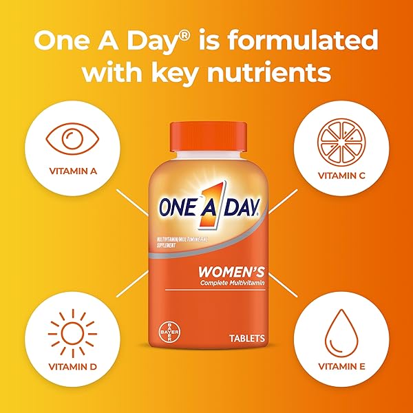 ONE A DAY WOMEN’S MULTIVITAMIN WITH VITAMIN A, C, D, E AND ALL 8 B VITAMINS, CALCIUM, VITAMINS FOR WOMEN, FOR BONE HEALTH, SKIN HEALTH & IMMUNE HEALTH SUPPORT , 200 COUNT
