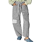 Pivanzore Baggy Barrel Jeans for Women Y2k Striped Drawstring High Waist Straight Wide Leg Boyfriend Jeans Mom Denim Pants