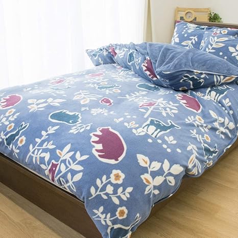 Amazon 掛け布団カバー ダブル あったか 冬用 La Foresta ラ フォレスタ ブルー フリース フランネル かわいい おしゃれ 北欧 アニマル スナップボタン紐 布団カバー ダブルロング 190 210cm 掛けふとんカバー オンライン通販