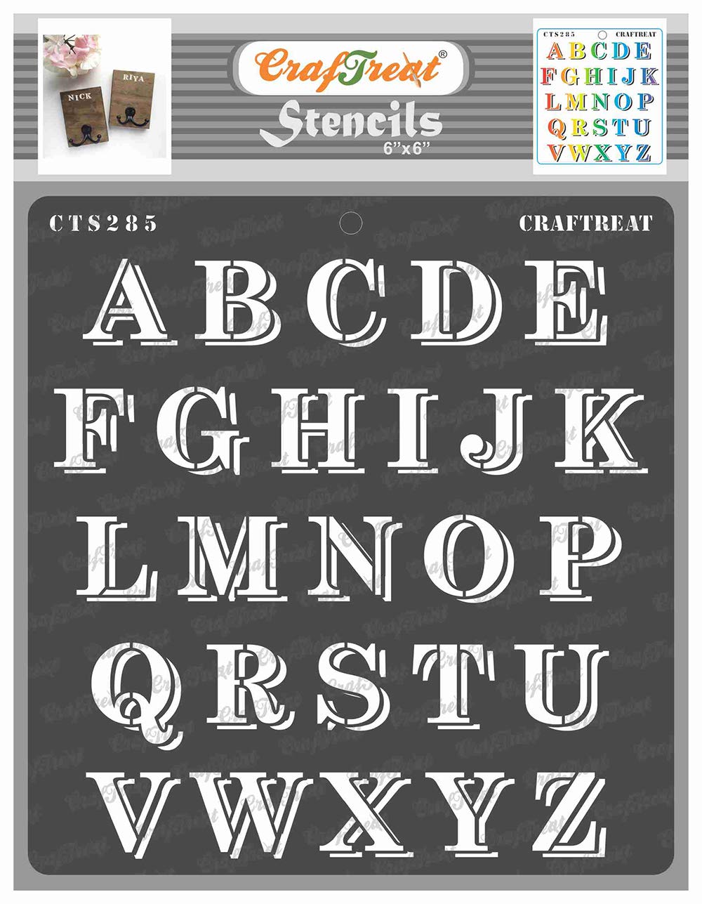 CrafTreat Reusable Alphabet Large Letter Stencils for Painting on Wood, Canvas, Paper, Fabric, Wall and Tile - Precious Alpha - 6x6 Inch - DIY Craft Stencils for Lettering - Alphabet Stencil