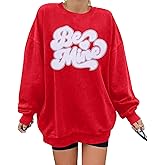 VILOVE Valentine Sweatshirts for Women Be Mine Glitter Patch Valentine Shirts Oversized Love Heart Holiday Outfits