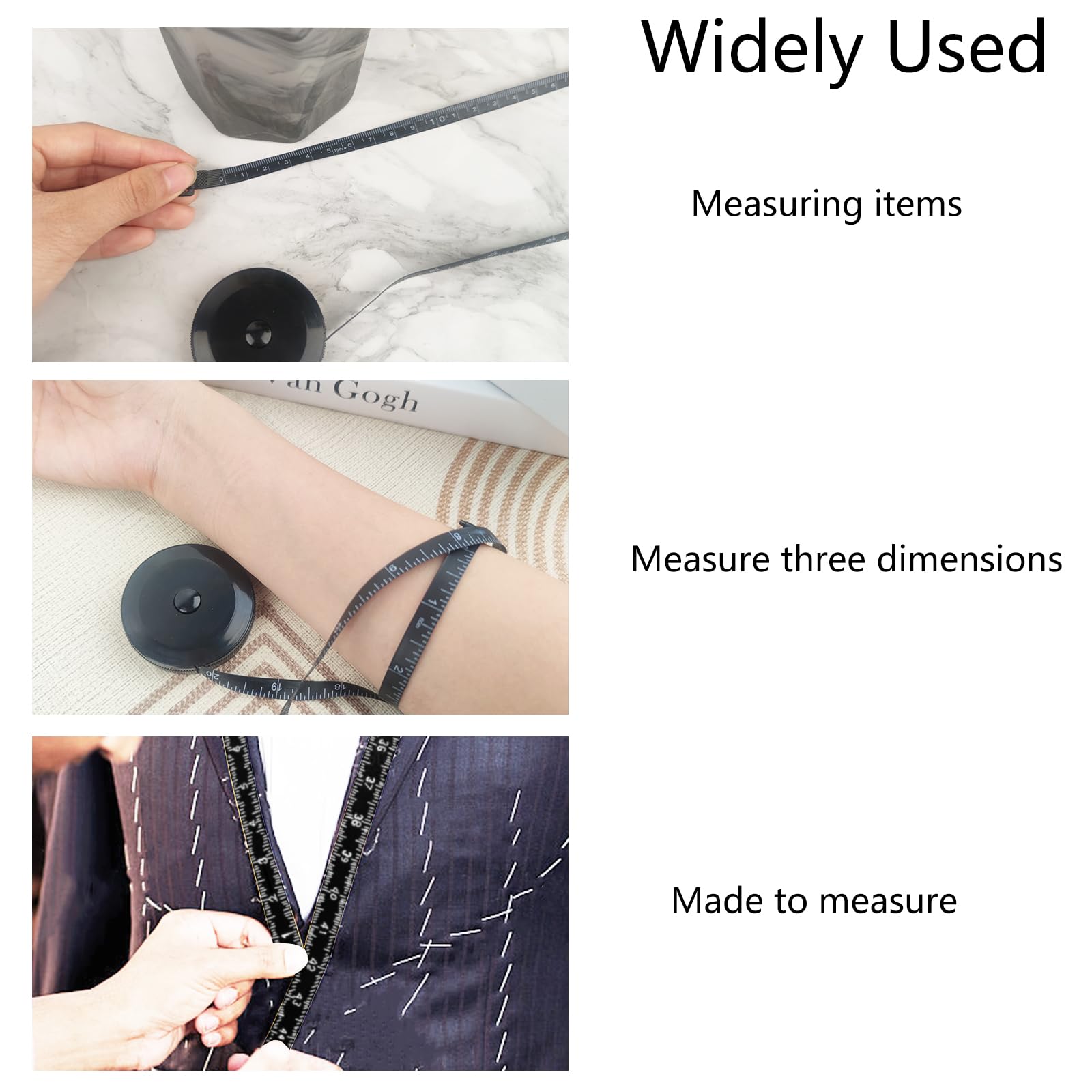 GDMINLO 3 Pack Tape Measure Measuring Tape for Body Fabric Sewing Tailor Cloth Knitting Craft Weight Loss Measurements Retractable, Small Push ButtonDouble Scales Rulers 60-inch 1.5 Meter (Black)