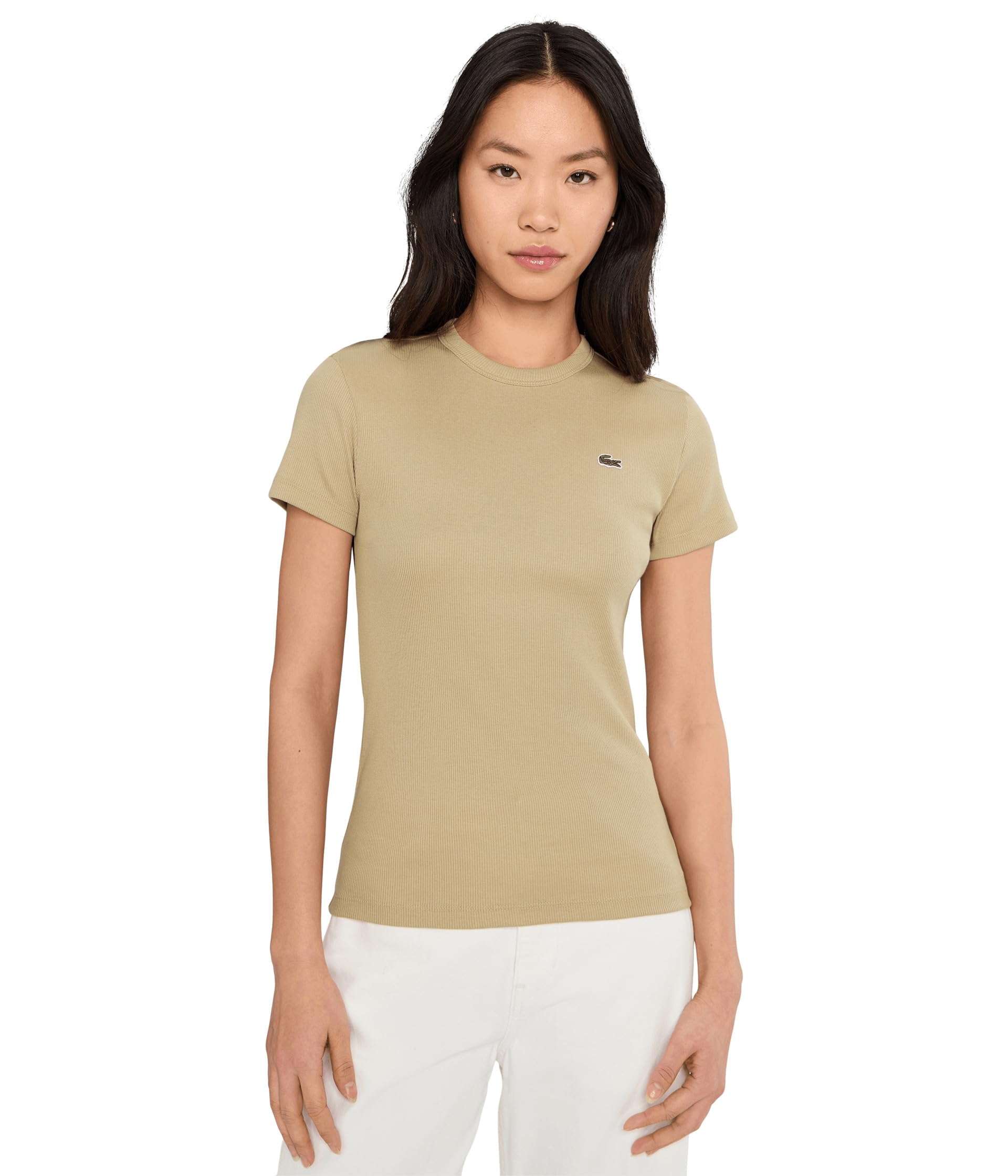 Lacoste Women’s Slim Fit Ribbed Cotton T-Shirt, Viennese, 32