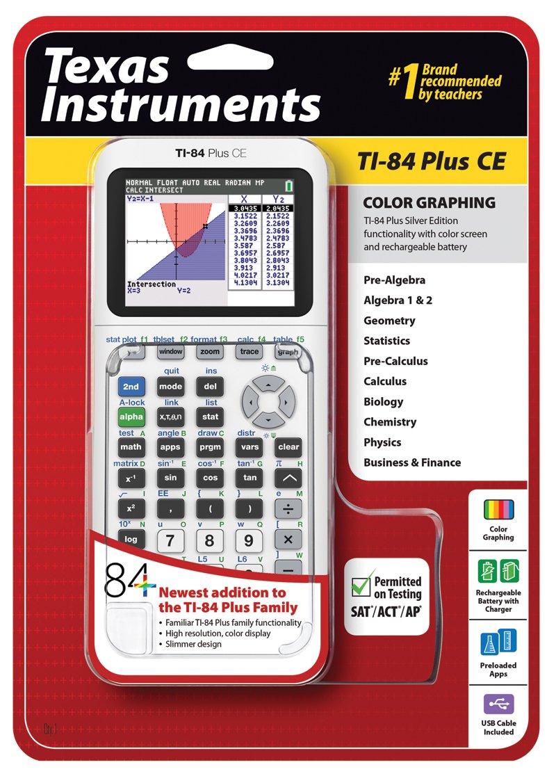 Texas Instruments TI-84 Plus CE Graphing Calculator, White by Texas Instruments