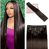 POGINJA Clip in Hair Extensions Real Human Hair, Remy Human Hair Extensions Clip ins for Women, 100% Natural Human Hair, Double Weftm, 20inch 105g 8Pcs, #2 Dark Brown