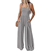 KIRUNDO Womens Jumpsuit 2026 Summer Casual Loose One Piece Overalls Smocked Sleeveless Wide Leg Rompers With Pockets