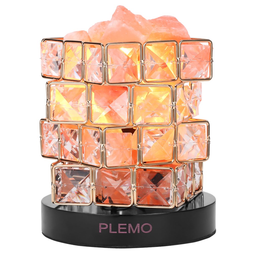 Plemo Himalayan Salt Lamp, Hand Carved Natural Amber Crystal Rock, Brightness Dimmable Control and Luxury Gift Box, 2 Bulbs
