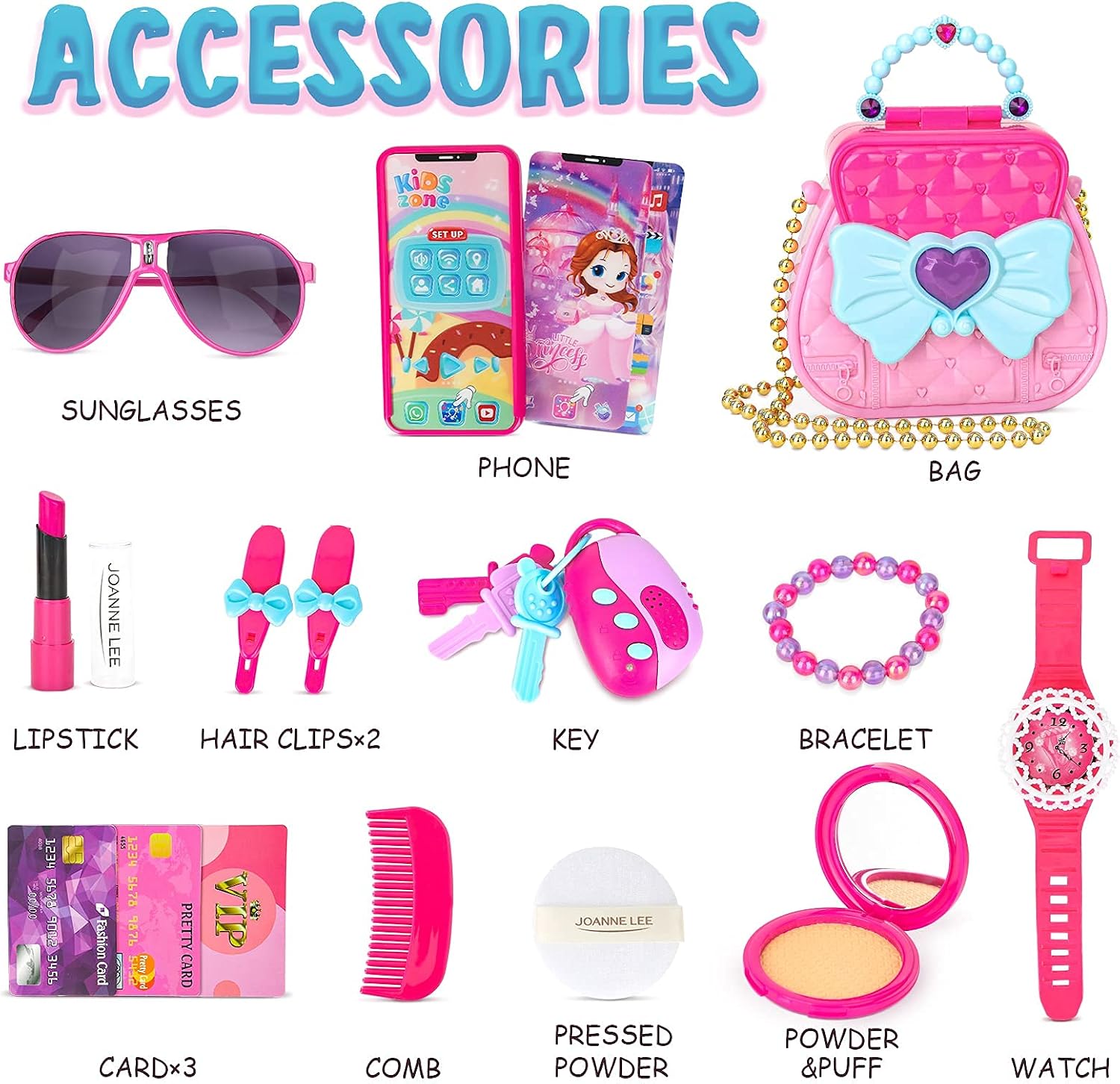 Giochi d'imitazione e accessori di travestimento Occhiali da Sole Valigetta  Trucchi Bambina 3-7 Anni 17 Pezzi Set per Il Finti Trucco Gioielli con  Borsetta Giochi Dimitazione Regalo 3 4 5 6 7