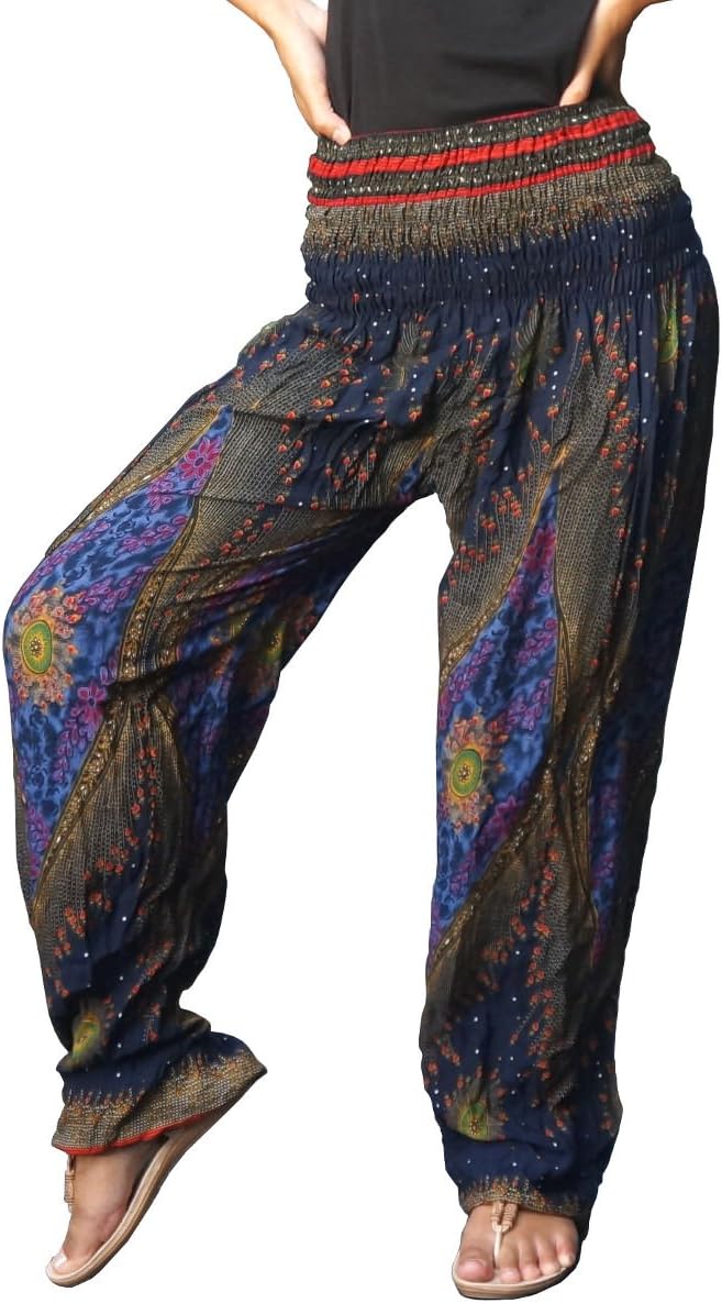 Thaisicha - Navy Harem Pant Handmade in Thailand - High Quality Harem Trousers for women - Genie, Aladin, Hippie, Yoga, Zumba... …