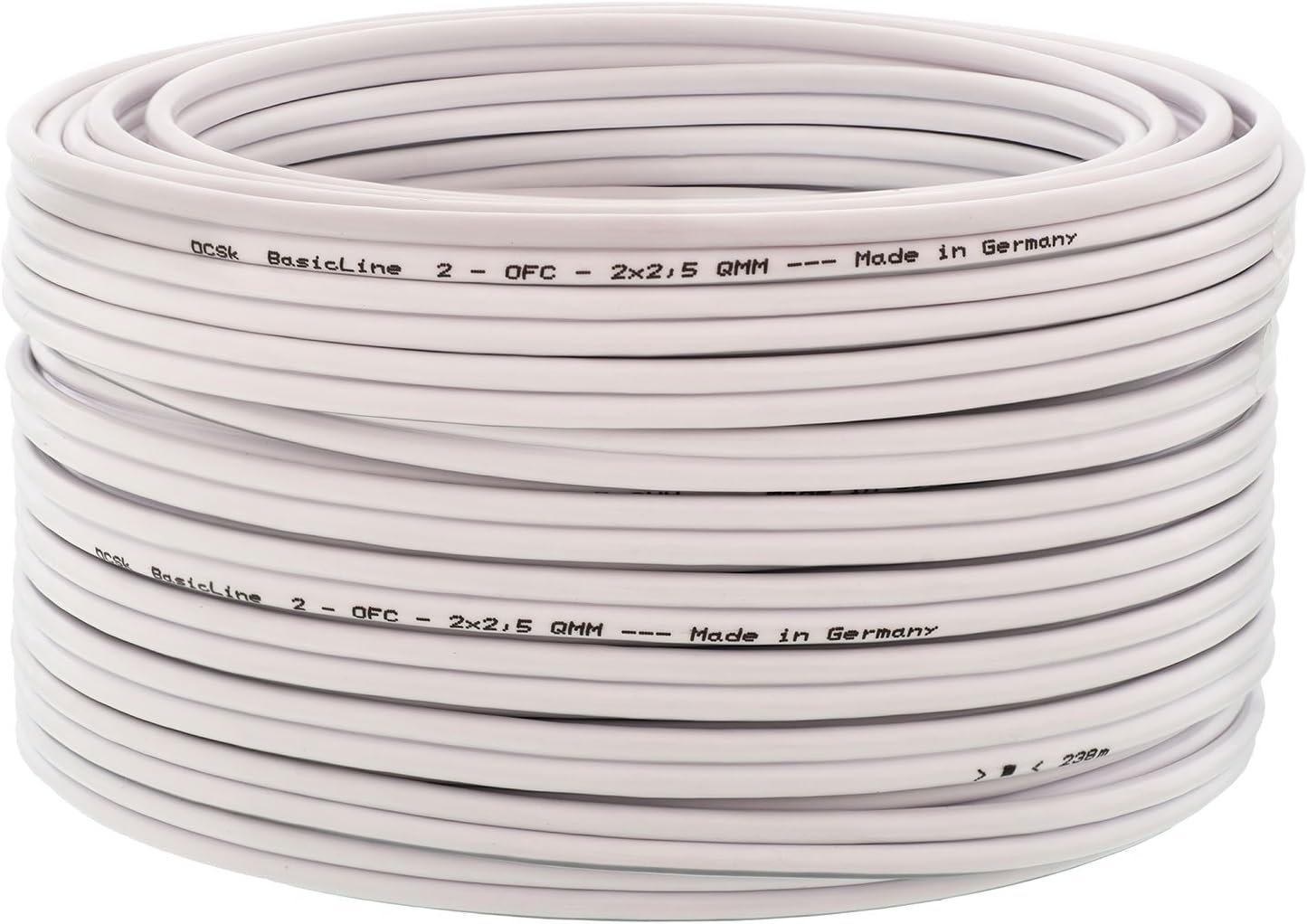 DCSk - 100m - 2 x 2.5mm² - White Speaker Cable - German Made OFC Copper Speaker Wire for HiFi or Car Audio - AWG 14 Role - 99.99% Insulated Speaker Cable