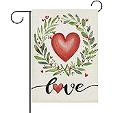 Dyrenson Valentines Day Love Decorative Garden Flag, Watercolor Red Heart Wreath Yard Outside Home Decoration, Anniversary Wedding Burlap Outdoor Small Decor Double Sided 12 x 18