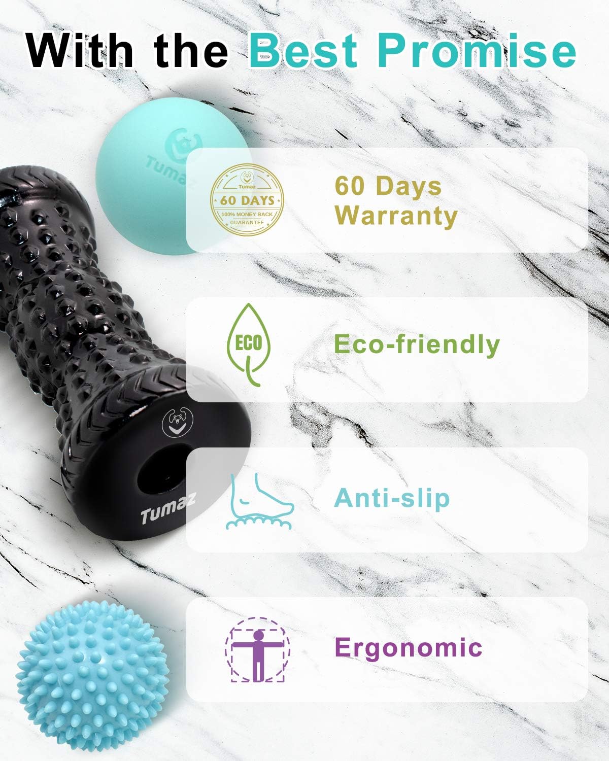 Tumaz Massage Ball & Foot Roller 3-in-1 Set with Spiky Ball, Lacrosse Ball, Massage Roller - Ergonomic Design to Relieve Plantar Fasciitis, Deep and Superficial Muscle Pain: Health & Personal Care