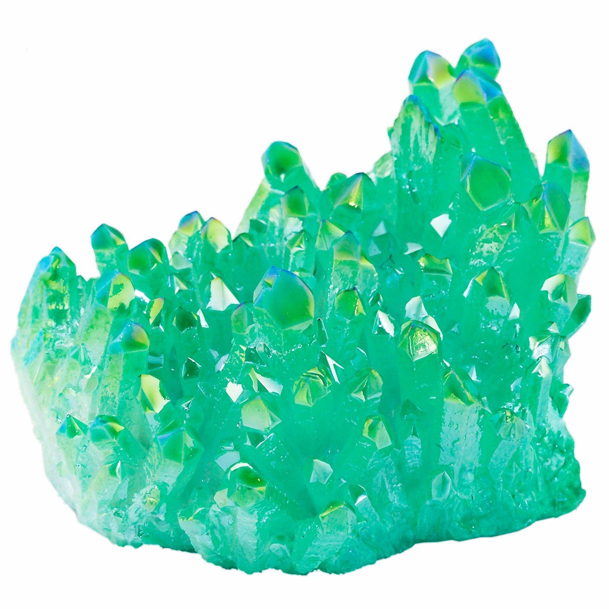 Shanxing Green Titanium Coated Quartz Crystal Cluster Specimen, Clear Quartz Reiki Healing Crystals and Gemstones Gift Rock Mineral Green Crystal Stone Ornament Room Party Cake Decor Pocket Stone