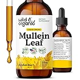 Wild & Organic Mullein Drops for Lungs - Herbal Detox and Cleanse - Mullein Leaf Extract for Lungs with Echinacea - Verbascum Thapsus Tincture - Vegan, Sugar & Alcohol-Free Liquid Supplement - 2 fl oz
