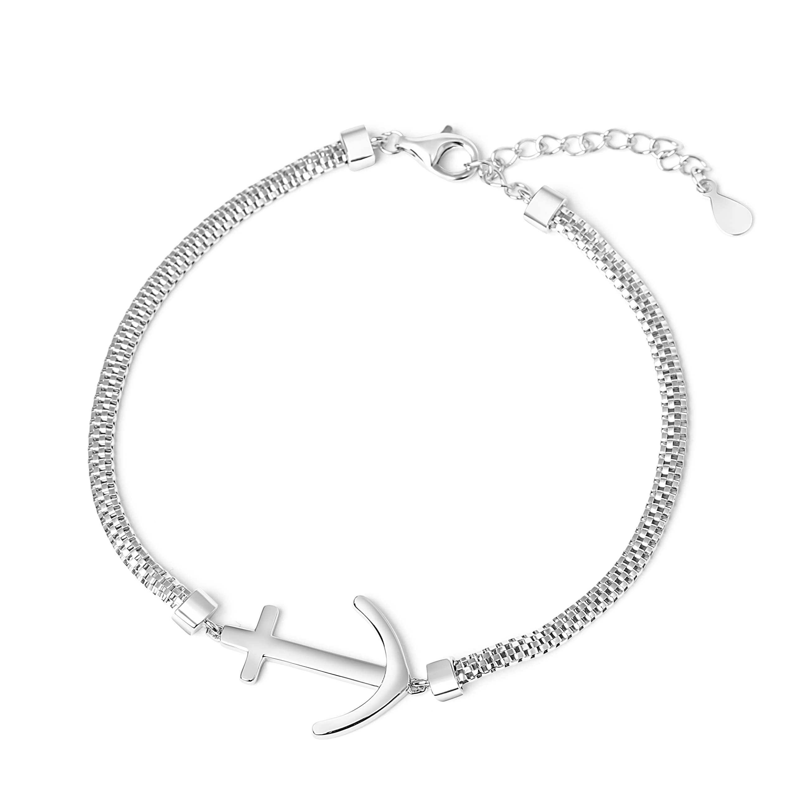 Women’s 925 Sterling Silver Anchor Pendant Marina Bracelet, a Great Gift or Present for Ladies
