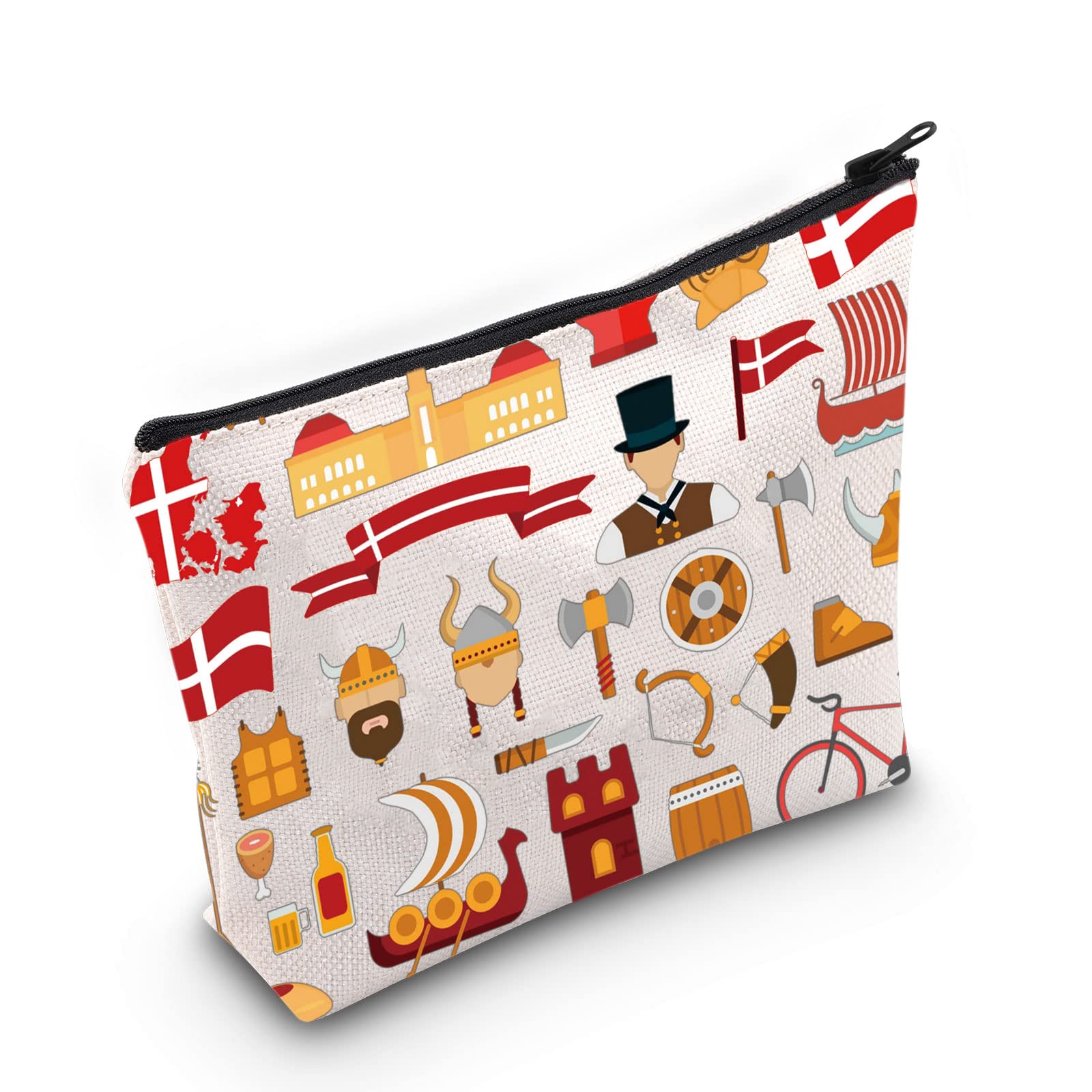 LEVLO Denmark Travel Culture Gift Danish Theme Travel Pouch Bag Europe Denmark Landmarks Gift Denmark Souvenir Gift, Denmark, Cosmetic Bag