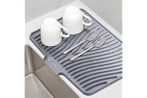 TIKNIK Silicone Dish Drying Mat for Kitchen Counter, Dish Drying Pad, Non-Slip Drain Pad with Built-in Drain, Heat Resistant 