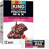 KIND Protein MAX Bars, Raspberry Cocoa Crisp, High Protein Snacks, 12 ct | A high-fiber, post-workout recovery boost with 20g protein and 1g sugar. These crispy, keto-friendly bars are gluten free.
