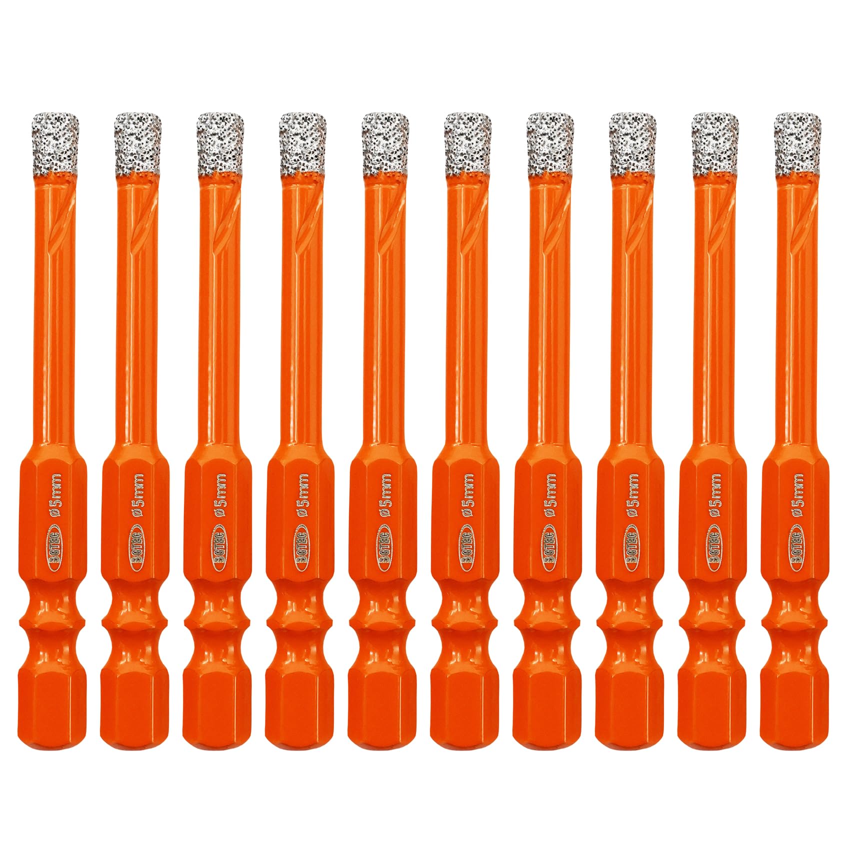 BGTEC Dry Diamond Drill Bits 10pcs 5mm with Quick Change Hex Shank for Granite Marble Porcelain Tile Ceramic