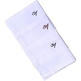 Hell Blues Monogrammed Handkerchief for Men, Initial Embroidered~ 3-Pack Assorted 100% Cotton King Size White Hanky Gift