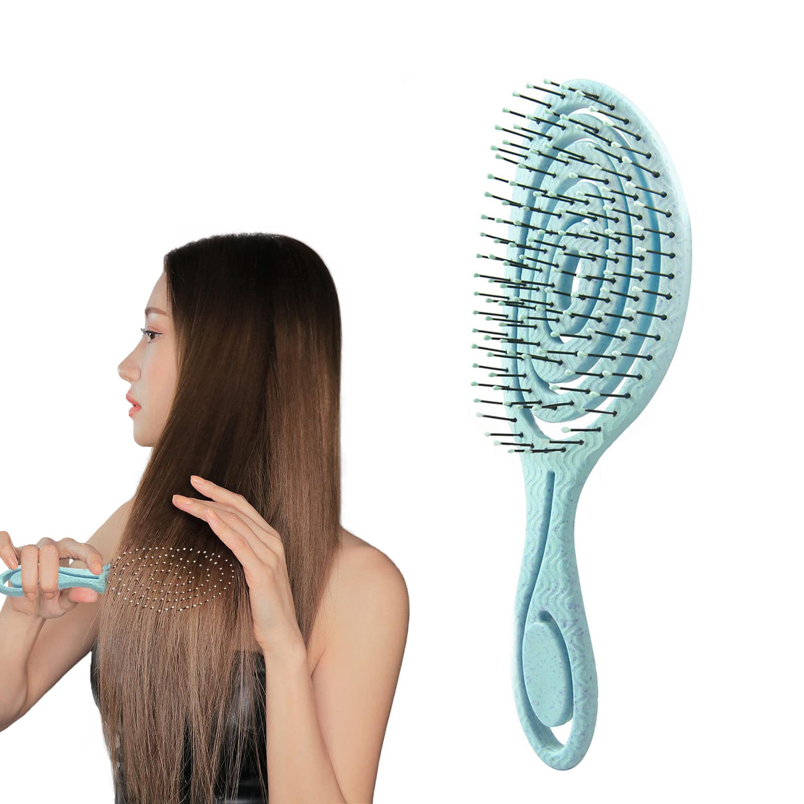 YSFSootie No Pull Hair Brush with Soft Bending Bristles, Anti-satic Spiral Hairbrush, Organic Hair Detangling Brush for Women & Men, Wet & Dry Hair, Curly & Straight Hair (Blue)