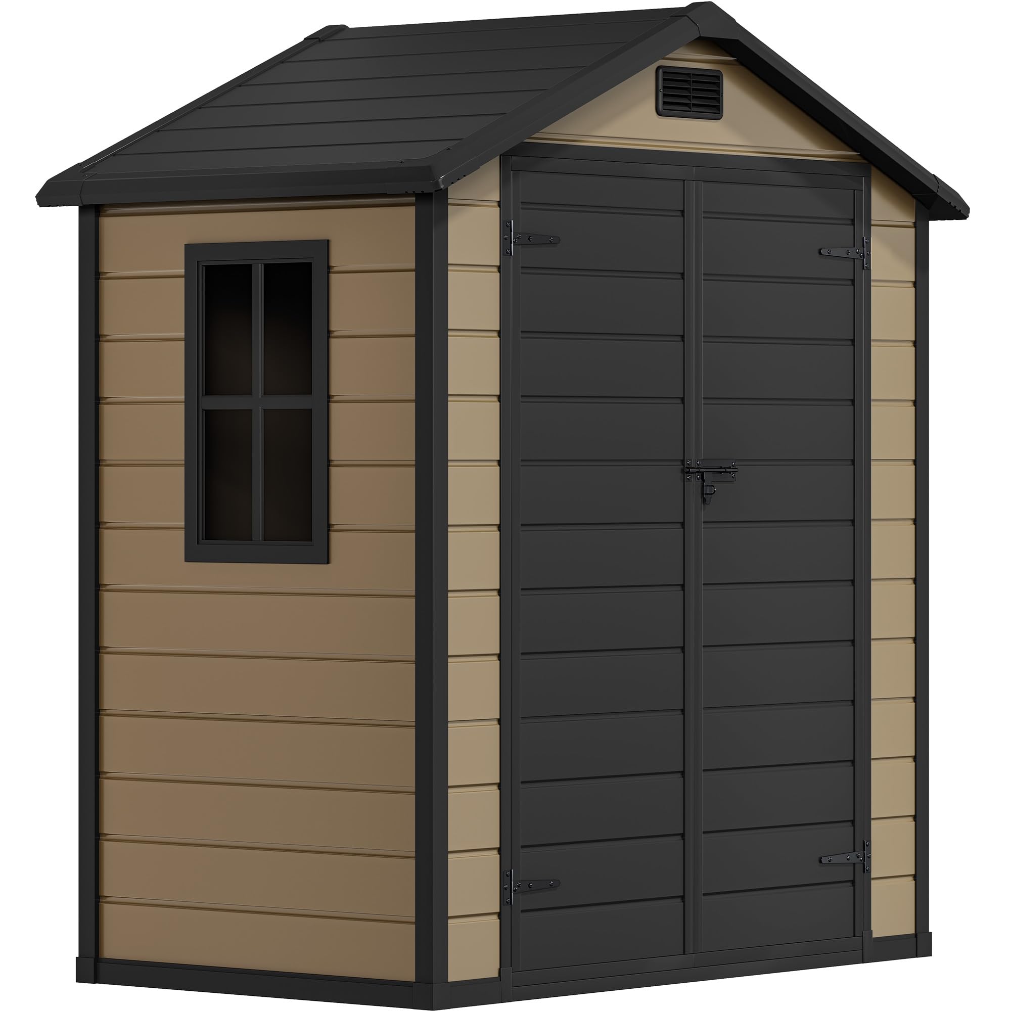 Photo 1 of DWVO 6x4 FT Outdoor Resin Storage Shed with Reinforced Floor, All-Weather Bike Storage Shed with Lockable Door, Window and Vent, Waterproof Plastic Tool Storage for Garden, Backyard, Patio, Lawn