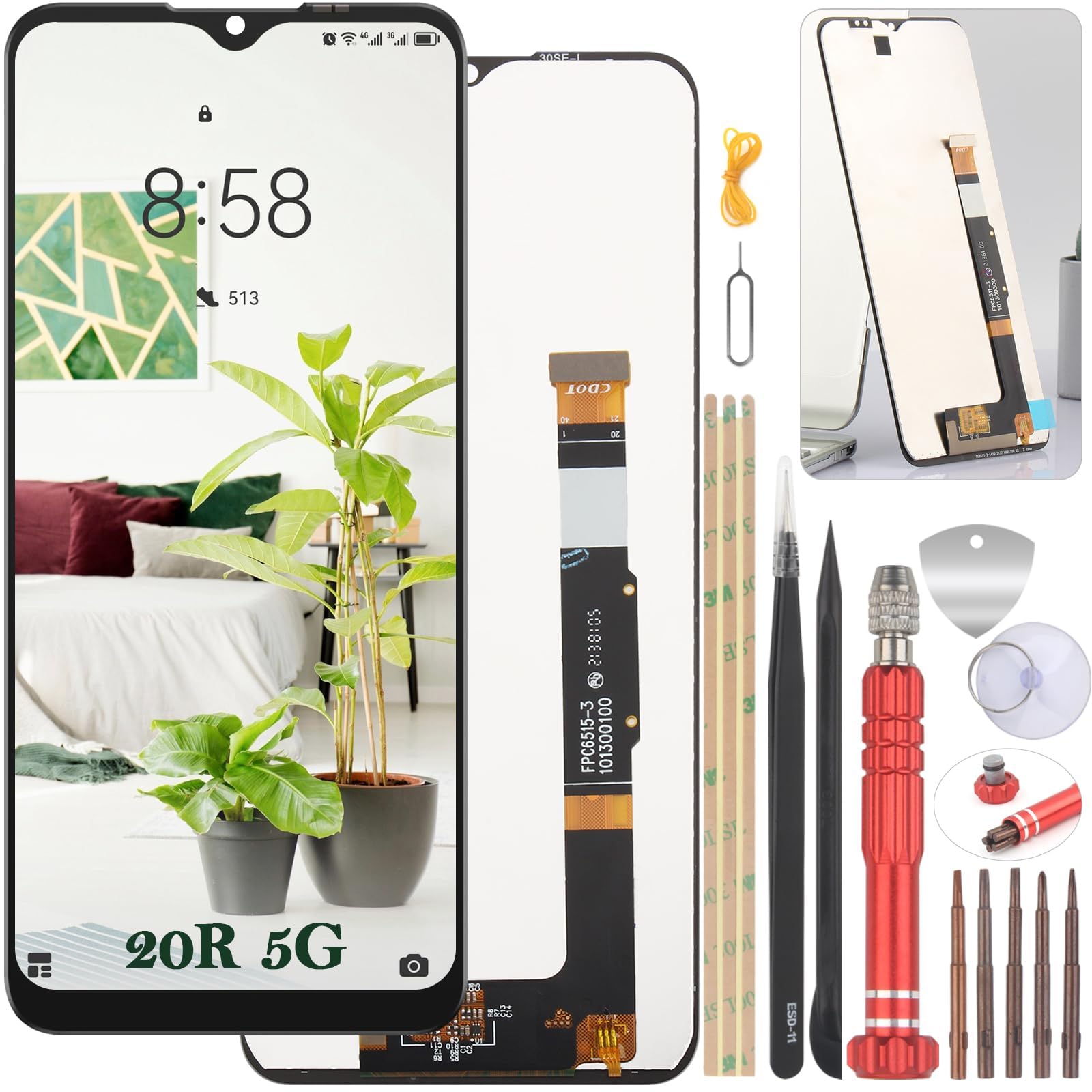 YHX-OU 6.52 Inch Black Display for TCL 20R 5G TCL 20 R 5G T767H LCD Display Touchscreen Replacement Screen with Tools