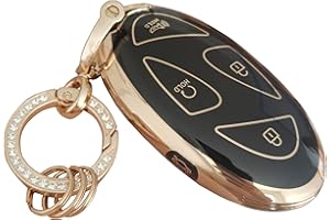 WENHENI for Hyundai Key Fob Cover Key Fob Shell with Bling Keychain Fit for Hyundai Ioniq 6 Grandeur GN7 KONA 2023 2024 Smart Key (A-Black-5b)