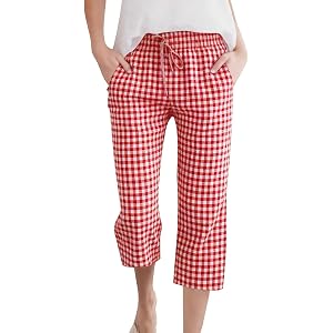 Loose Wide Leg Gingham Palazzo Harem Pants, Relaxed Boho Trousers for Womens Spring and Summer Beach Occasions