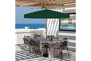 JEAREY 8 FT x 10 FT Rectangular Patio Umbrellas Outdoor Large Market Umbrella With Crank Lift System 8 Sturdy Ribs UV Protection Waterproof Sunproof Dark Green