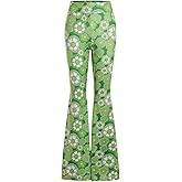 WDIRARA Women's Elastic High Waist Allover Print Floral Bell Bottom Flare Leg Long Pants